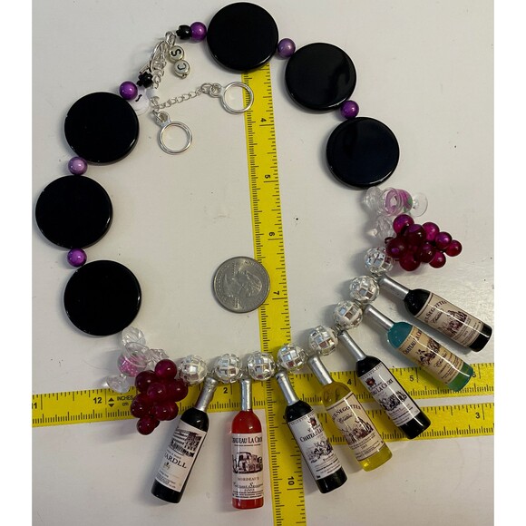 Wine Lover’s Statement Necklace, Miniature Wine Bottle Jewelry with Earrings - Picture 6 of 9